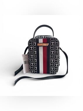 Tommy Hilfiger Reporter Bag Monogram Crossbody with Red, White & Navy Sig Stripe
